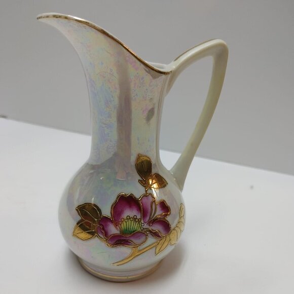 Vintage Pearlescent Porcelain Hand Painted Lusterware Pitcher 5" Japan - Picture 6 of 6